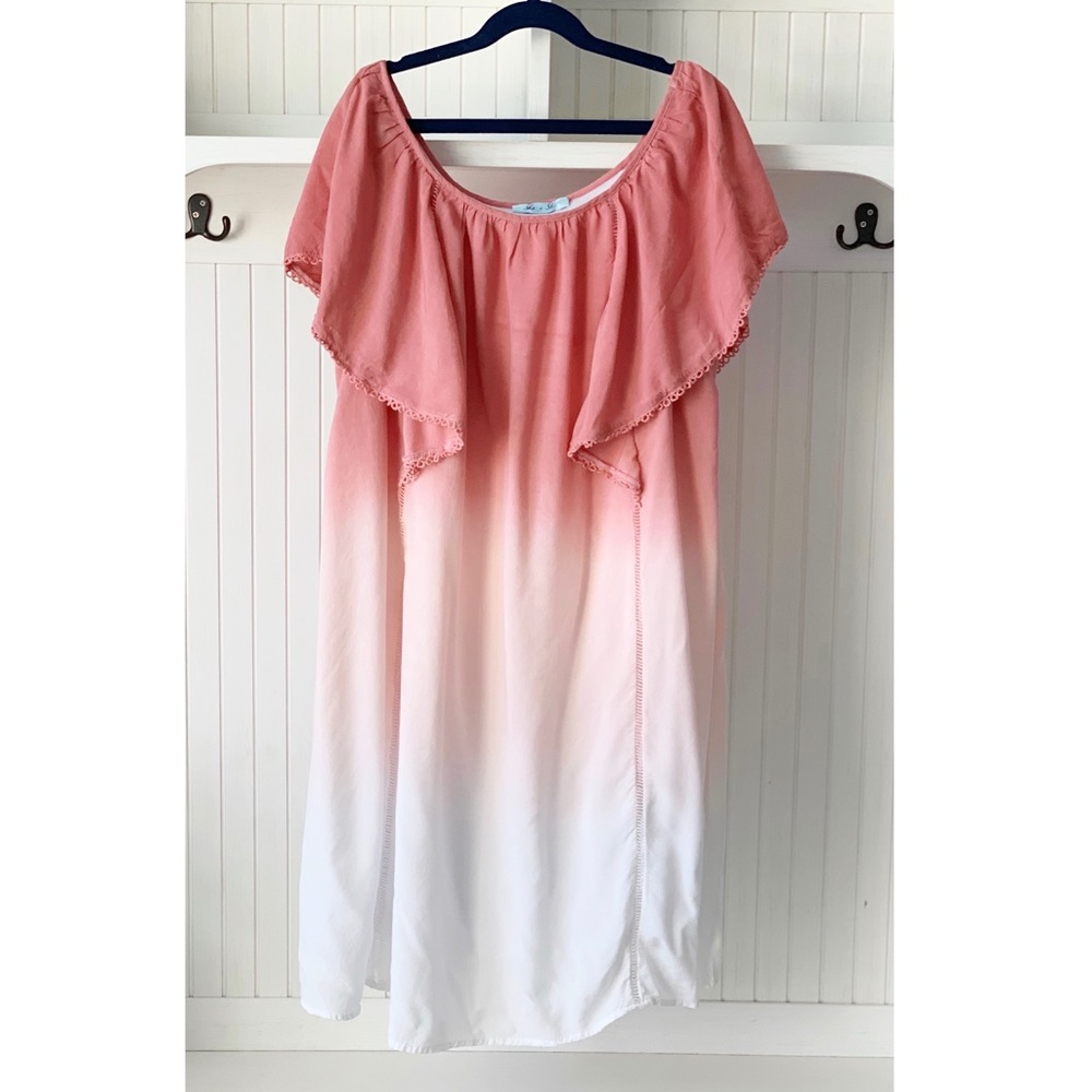 She and Sky Pink Ombré Ruffle-Sleeve Shift Dress